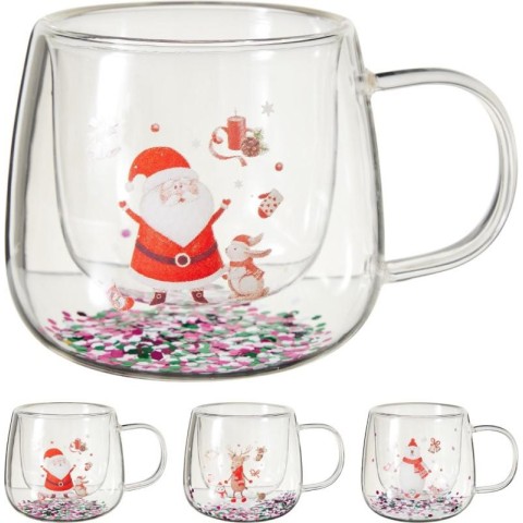 TAZZA VETRO NATALE DOPPIO FONDO 250ML.